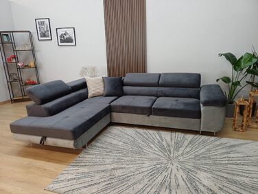 Кутовий диван Aston з функцією сну та відділенням для зберігання речей, вітальня, L-подібний диван з відділенням для зберігання речей, L-подібної форми, диван з функцією сну (темно-сірий/сірий, шезлонг ліворуч) Темно-сірий / сірий, шезлонг ліворуч