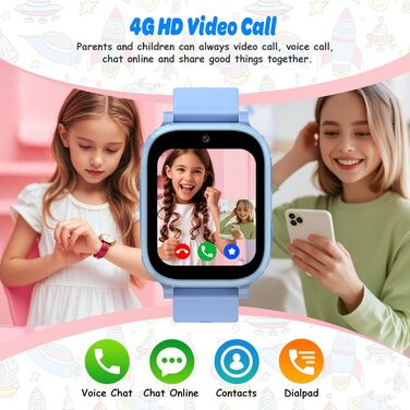 Дитячий смарт-годинник, дитячий смарт-годинник 4G з GPS та телефоном, дитячий годинник IP68, функція виклику, SOS, ігри, будильник, шкільний режим, SIM-телефон, смарт-годинник, подарунок для дівчаток та хлопчиків, синій-4G GPS