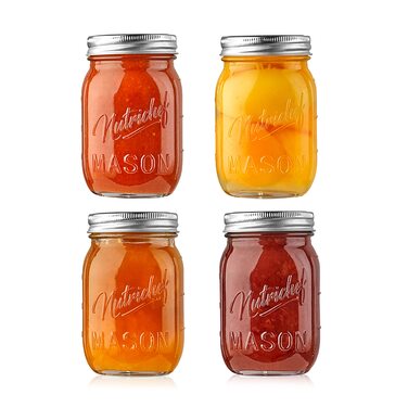 Банки Nutrichef Mason з кришками - 473 мл (16oz) скляні контейнери з магнітною кришкою для спецій, домашнього приготування, вівсянки на ніч, джему, меду, свічок, рукоділля, весільних сувенірів (набір 4 шт.)