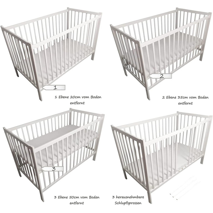 Предметний комплект дитячого ліжечка/ліжечка та постільної білизни Happy Leo, включаючи матрац, регульована висота для новонароджених, немовлят та малюків, виготовлений з масиву дерева, вишитий (Teddy Bear Moon Blue), 13-