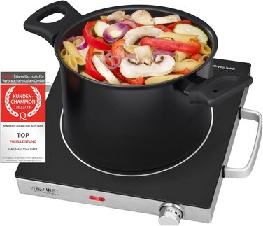 Перша інфрачервона керамічна плита TZS в Австрії ВСІ види горщиків Одинарна конфорка 17,5см Варильна поверхня для переїзду, кемпінгу, будинку для відпочинку - швидке нагрівання та плавне регулювання - один світловий індикатор з чорними ручками