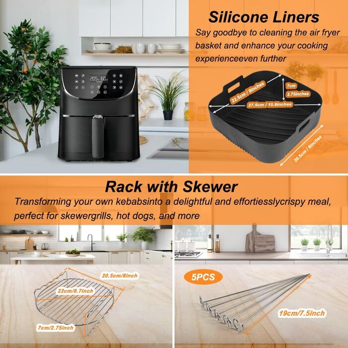 Аксесуари для фритюрниці YQL XXL Квадратна фритюрниця, багаторазова фритюрниця з гарячим повітрям підходить для фритюрниці Philips 6.2 л, COSORI 5.5 л-6.4 л/NINJA 5.7 л/Russell Hobbs Airfryer