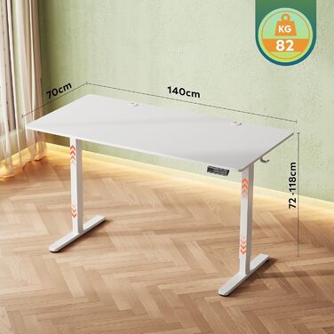 Стіл з регульованою висотою 140 x 70 см з цільною стільницею та тихим двигуном, стіл для роботи сидячи та стоячи з функцією пам&39яті для 3 положень висоти, ергономічний комп&39ютерний стіл для офісу, білий 140x70 см