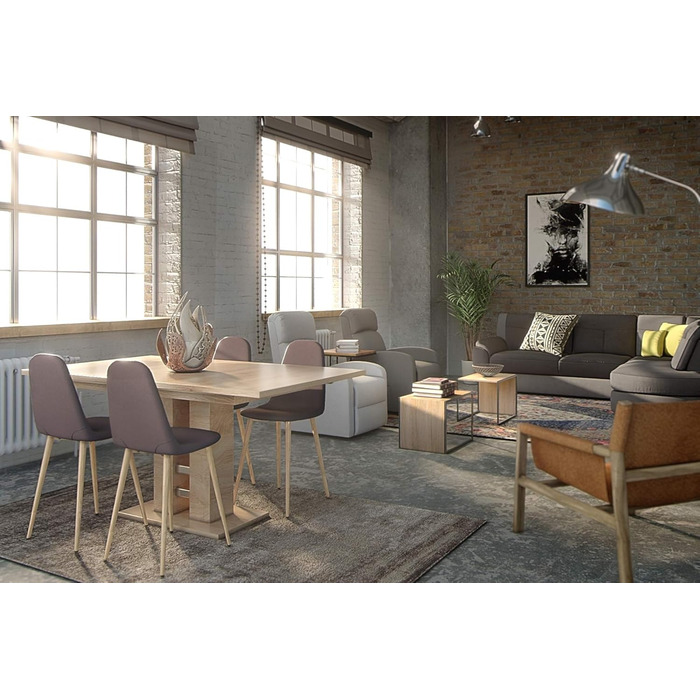 Столи Hela, стіл на п&39єдесталі Helena, матеріал на основі дерева з меламіновим покриттям, декор дуба Сонома, розсувний із синхронізованим механізмом висування 140-220x90 см