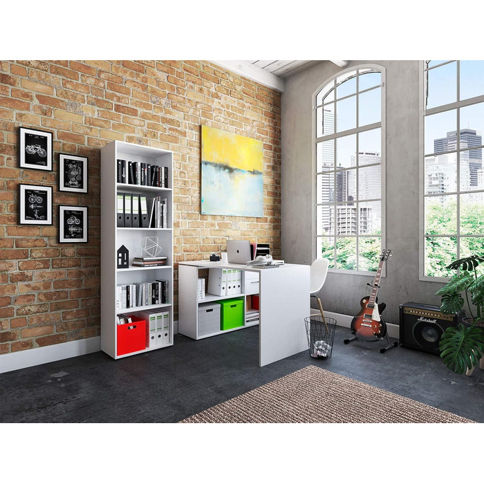 Полиця mbelando, книжкова шафа, окремостояча полиця, дерев&39яна полиця, бічна полиця, офісна полиця Trio 5&39 White White 5 відділень