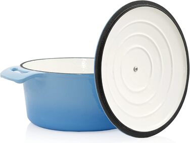 Л, Ø 24 см Чавунна емальована сковорода з кришкою Підходить для індукції, підходить для духовки синя каструля, горщик для запіканн