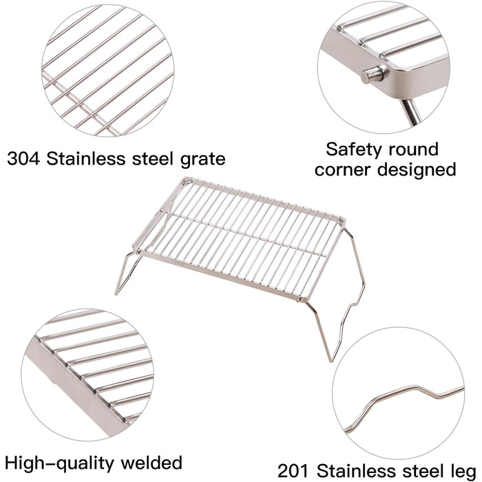 Складаний кемпінговий гриль REDCAMP, решітка для гриля на відкритому повітрі для пляжного гриля, легка портативна решітка для гриля з нержавіючої сталі для пікніків, походів, кемпінгу, барбекю на відкритому повітрі, задніх дворів, виживання, 44x32 см сіро