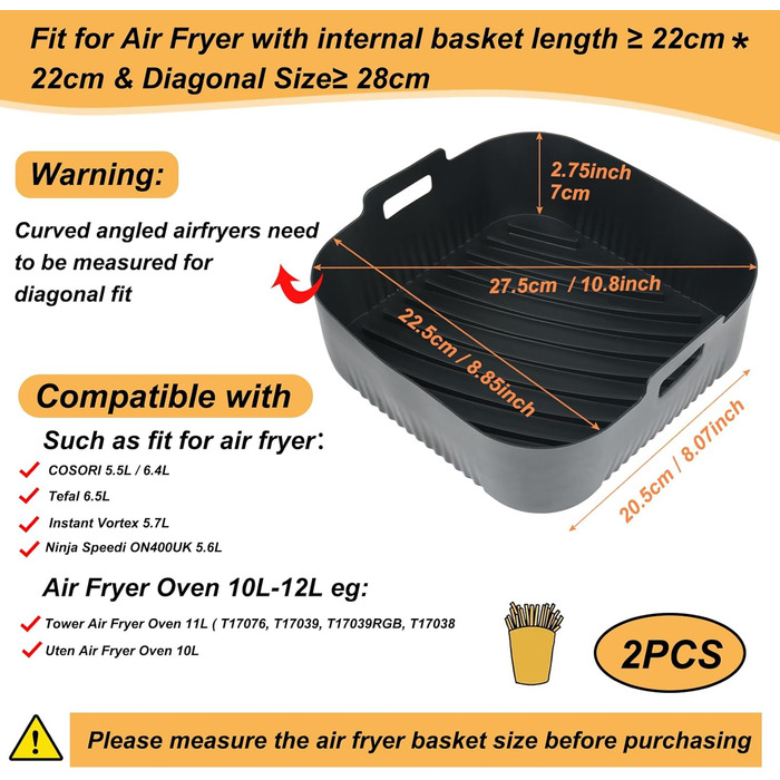 Силіконова форма для фритюрниці BYKITCHEN для фритюрниці Philips XL/Ninja Speedi ON400EU/COSORI 5.5 л /6 л/Ninja Max Pro 6.2 л, аксесуари для фритюрниці, силіконова форма для випічки аерофритюрниці замість паперу для випічки