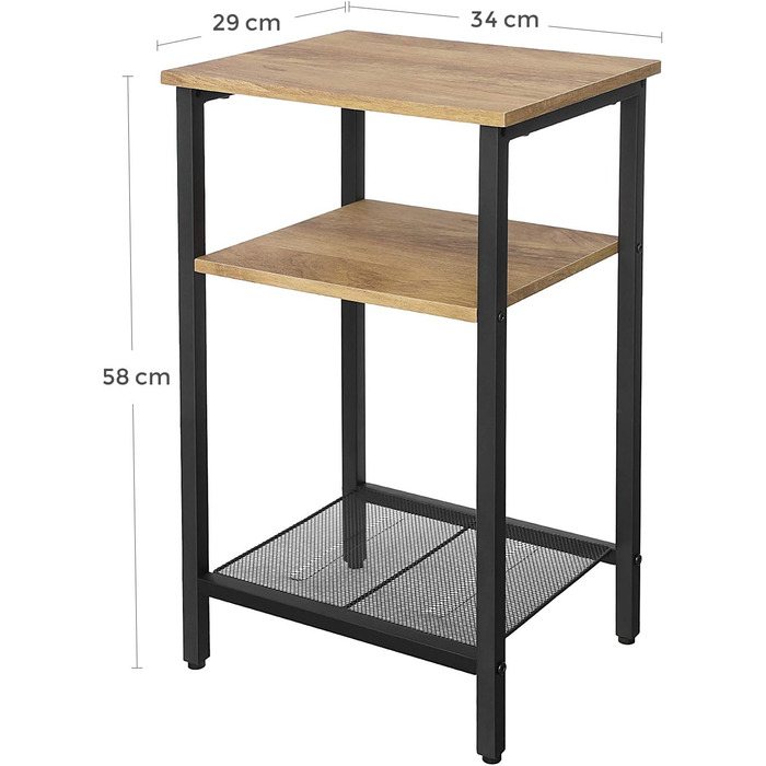 Журнальний столик VASAGLE, тумбочка, невеликий диванний столик, спальня, вітальня, легке складання, стабільний, сталевий каркас, індустріальний стиль, медово-коричневий-чорний LET201B05, 34 x 29 x 58 см, одинарний з полицею