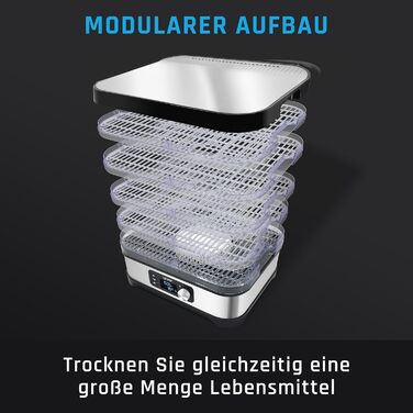Дегідратор, 450 Вт, 4000 см2, таймер на 24 години, LED-дисплей, нержавіюча сталь INOX, без BPA, модульна конструкція, дегідратор для їжі, грибів, фруктів, м'яса, риби, овочів, 01S