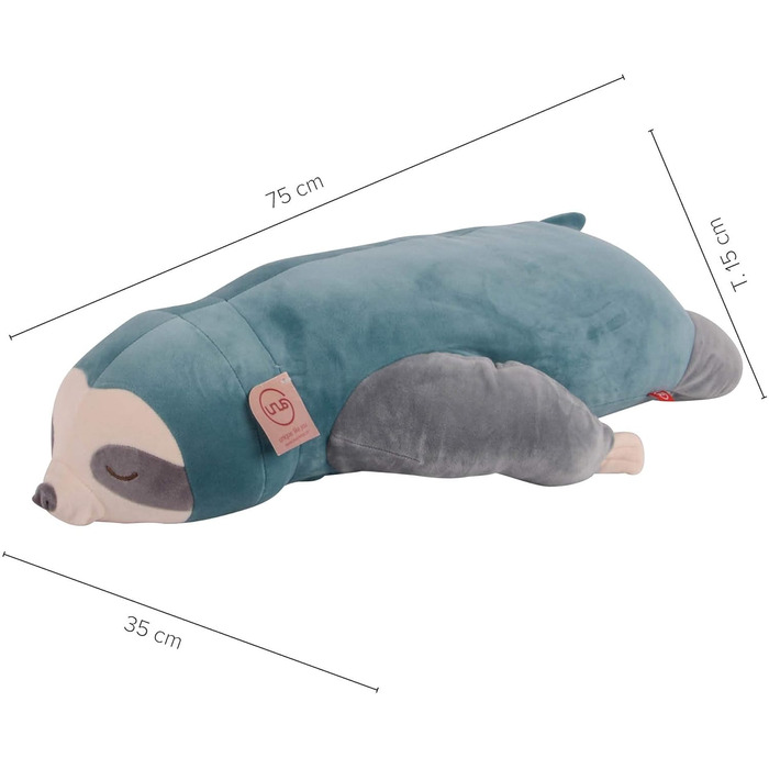 Плюшева подушка UNUS Sloth, 75 см, бірюзовий колір, м&39яка та пухнаста подушка для сну на боці, подушка для годування, подушка для вагітних, бірюзовий колір середнього розміру