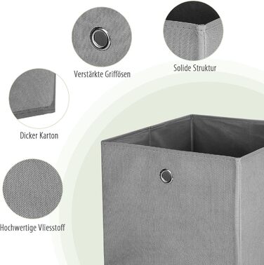 Набір складних коробок для зберігання з 6 предметів, 32x32x32 см, тканинна коробка, складна скриня, ящики з отворами для пальців, кубоподібний органайзер для іграшок для полиць Kallax, роздільник кімнати, світло-сірий, набір з 6 шт.