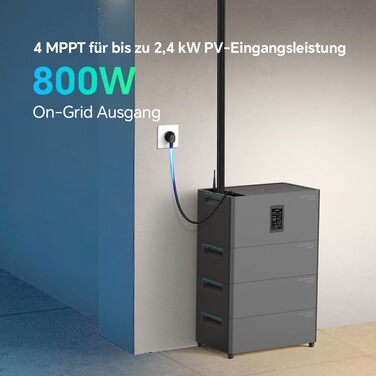 Балконна електростанція Marstek Jupiter C Plus з накопичувачем та інвертором, 0 ПДВ, акумулятор LFP 2,56 кВтгод з лічильником, керування за допомогою застосунку, 4 MPPT 2,4 кВт вхідна потужність PV/800 Вт вихідна потужність мережі, IP65, Plug&Play 2560 Вт