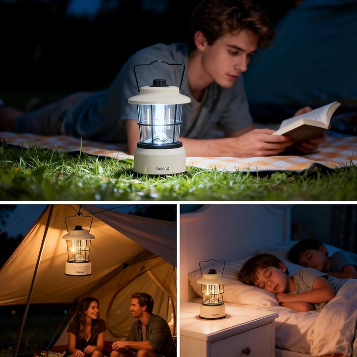 Світлодіодний кемпінговий ліхтар Linkind, з регульованою яскравістю, 2-кольоровий кемпінговий ліхтар на батарейках, ретро-кемпінговий ліхтар із 200-годинним терміном служби батареї, портативний IPX4 для кемпінгу, надзвичайних ситуацій, наметів, походів, 2
