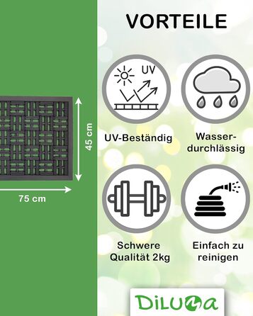 Килимок DILUMA Matador 45x75 см Зовнішній килимок для захисту від пилу Килимок Гумовий килимок для вулиці - Міцний і міцний гумовий килимок з функцією проти ковзання 45 х 75 см