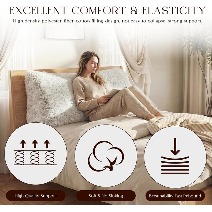 Клиноподібна подушка для спини з м&39якого плюшу Зручна опорна подушка для читання та відпочинку на ліжку, дивані чи кушетці Велика подушка для книги для підтримки спини, біла, 60 см