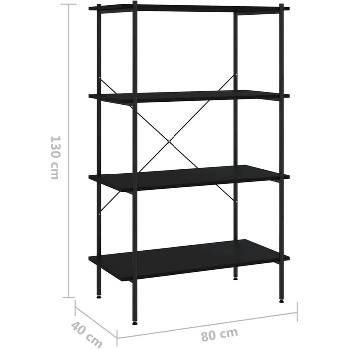 Полицьна книжкова шафа, окремостояча полиця, офісна полиця, побутова полиця, настінна полиця для зберігання речей, полиця для файлів, складська полиця, чорна, 80x40x130 см, чорний, 130 см, 3-