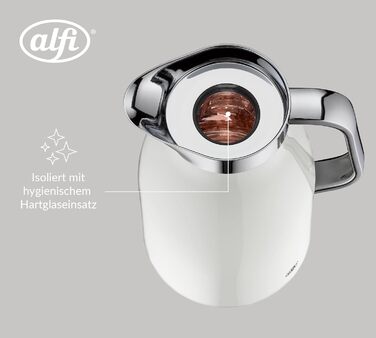 Л, кокосово-білий матовий, термос з нержавіючої сталі з гігієнічною скляною вкладкою, кришка, що закручується, зі зручною кнопкою, ергономічна ручка, керування однією рукою, ідеально підходить як кавник 1000 мл кокосово-білий матовий, 1.0