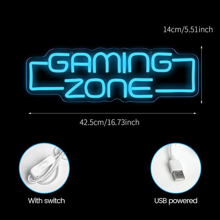 Неонова вивіска Gaming Zone, Неонова вивіска Game Zone для декору кімнати підліткових геймерів, Неонова вивіска з іграми для декору стіни, Світлодіодна неонова вивіска для геймерів, Подарунки для хлопчиків та дітей - A-Gaming zone1