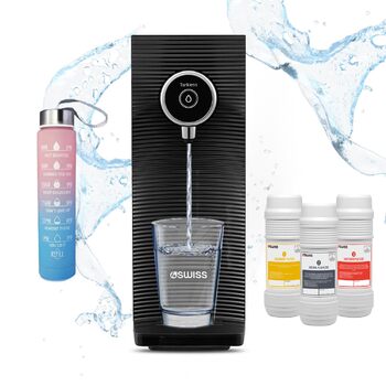 Система фільтрації 4SWISS для побутової води, 5-ступінчаста система прямого фільтрування питної води з трьома змінними картриджами та чотирма режимами дозування води (чорний)