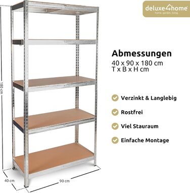 Комплект із 2 міцних стелажів, сріблястий Оцинковані стелажі для підвалу 40x90x180 см Стелажі для зберігання, кожен вантажопідйомністю до 875 кг Сталевий стелаж зі сталевим каркасом та регульованими полицями