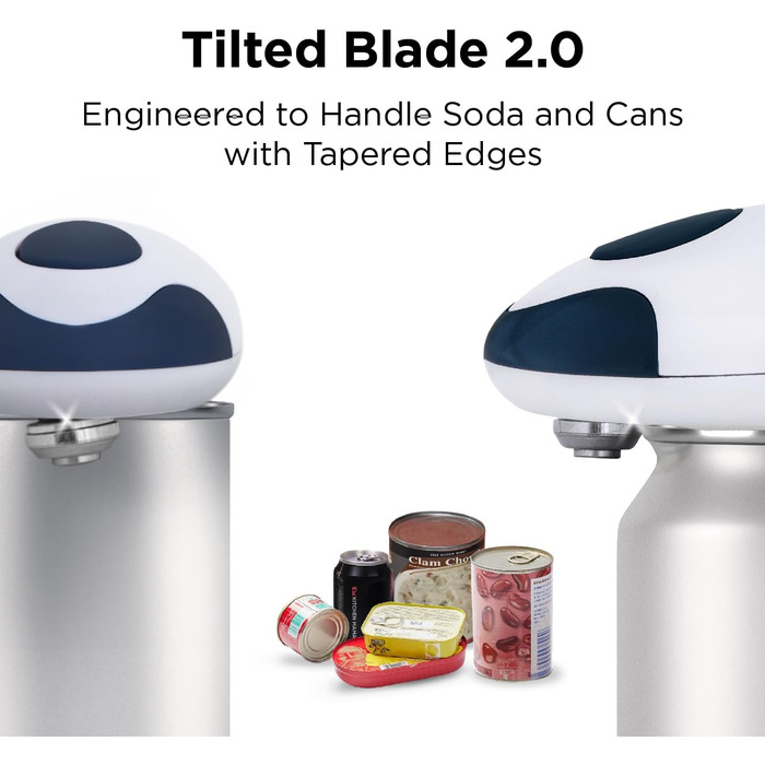 Електричний консервний нож Kitchen Mama V2 - Покращене лезо відкриває будь-яку форму банки, консервний ніж без гострих країв, гігієнічний, компактний і бездротовий -Navy