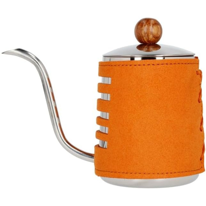 Розливний чайник Barista Space Pour-Over 550 мл, унікальний дизайн із синьою круглою ручкою та носиком у вигляді гусячої шиї, включаючи деревяну ручку кришки та отвір для термометра помаранчевий