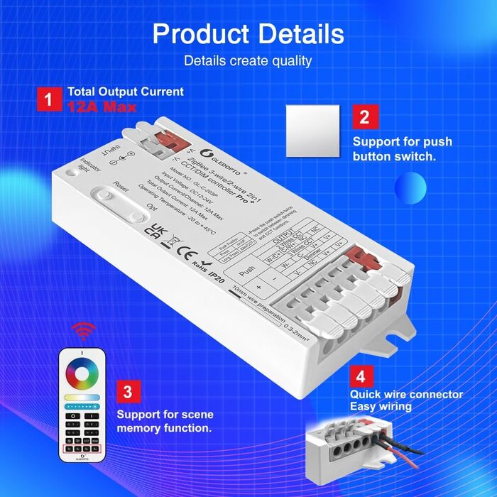 Контролер світла GLEDOPTO ZigBee 3.0 Pro WWCW 2 в 1 CCT Dimmer 12A Max H/ue Alexa Homey Tuya Smart Life APP Control 2 в 1 світлодіодний контролер