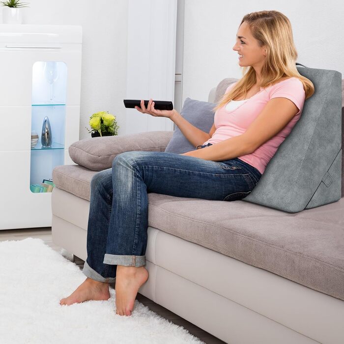 Подушка-клин COSTWAY, подушка для читання, подушка для спини та ніг, чохол з піни з ефектом пам&39яті, який можна прати, рефлюксна подушка для дорослого ліжка, ергономічна подушка для ніг, розслаблююча подушка для ліжка та дивана, сіра