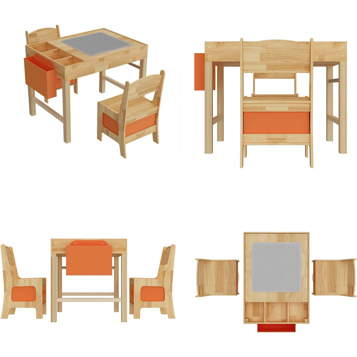 Дитячий стіл з 2 стільцями стіл-конструктор з натурального дерева, ігровий стіл з шухлядою та тканинною сумкою, дерев&39яні дитячі меблі 7556 см для дитячих кімнат, творчої гри та навчання