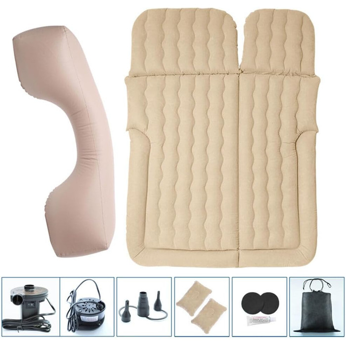 Надувний матрац для позашляховиків, спальне ліжко, подорожі, кемпінг, надувне ліжко, матрац на задньому сидінні автомобіля з комплектом повітряного насоса, надувний матрац вагою 650 фунтів з 2 подушками для кемпінгу, подорожей, бежевого кольору