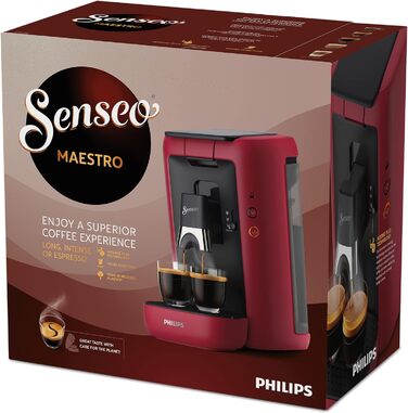 Кавоварка Philips Domestic Appliances CSA260/91 Senseo Maestro Кавоварка в капсулах з резервуаром для води 1,2 літра, вибір інтенсивності та функції пам'яті, продукт зелений, колір червоний одинарний