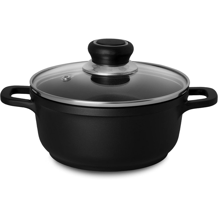 Лита алюмінієва каструля Krger Delta зі скляною кришкою - 16 см - каструля для приготування здорових та нежирних страв - підходить