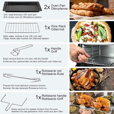 Міні-піч Jago - з конвекцією, гриль, внутрішнє освітлення, електрична, 48 л, 6 режимів приготування, 2000 Вт, таймер, 100-230, подвійні скляні дверцята, чорний - міні-духовка, міні-електрична духовка, духовка, духовка-гриль