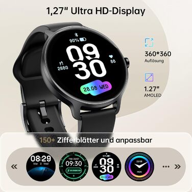 Розумний годинник для чоловіків та жінок, круглий, 1,27-дюймовий AMOLED-розумний годинник з функцією телефону, фітнес-годинник для чоловіків з монітором серцевого ритму, монітором SpO2, монітором сну, крокоміром, 120 спортивних режимів, водонепроникний IP