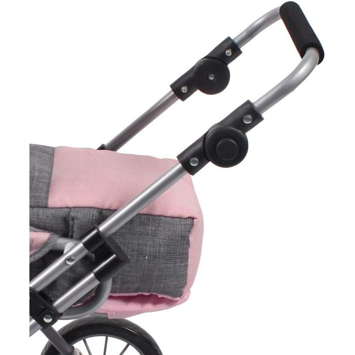 Коляска для ляльок Лені, комбінована коляска для ляльок 2 в 1 зі знімною люлькою, меланжева сіра, рожева, 64 x 37 x 68 см меланжев