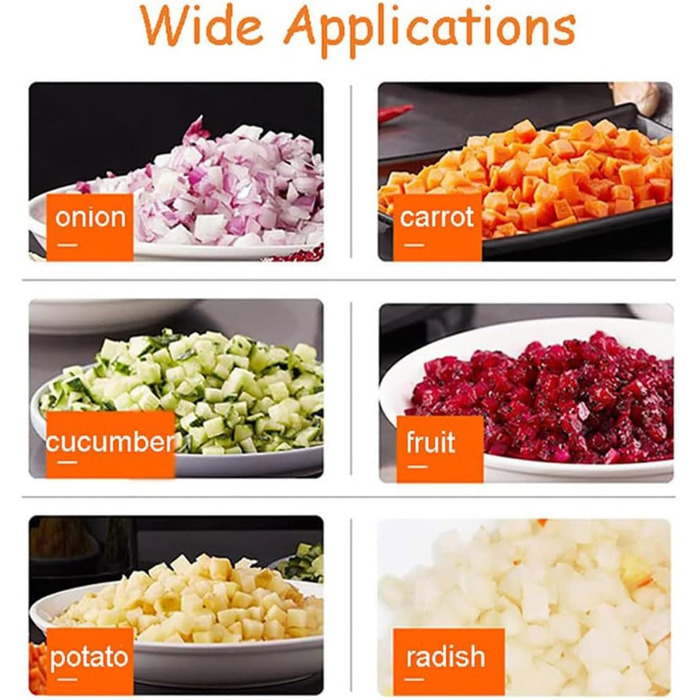 Комерційний овочерізка GEJLELDS з сітчастими ножами 6/8/10/12/15 мм, міцна нержавіюча сталь, електрична машина для кубиків фруктів потужністю 200 Вт для картоплі, моркви, кубиків