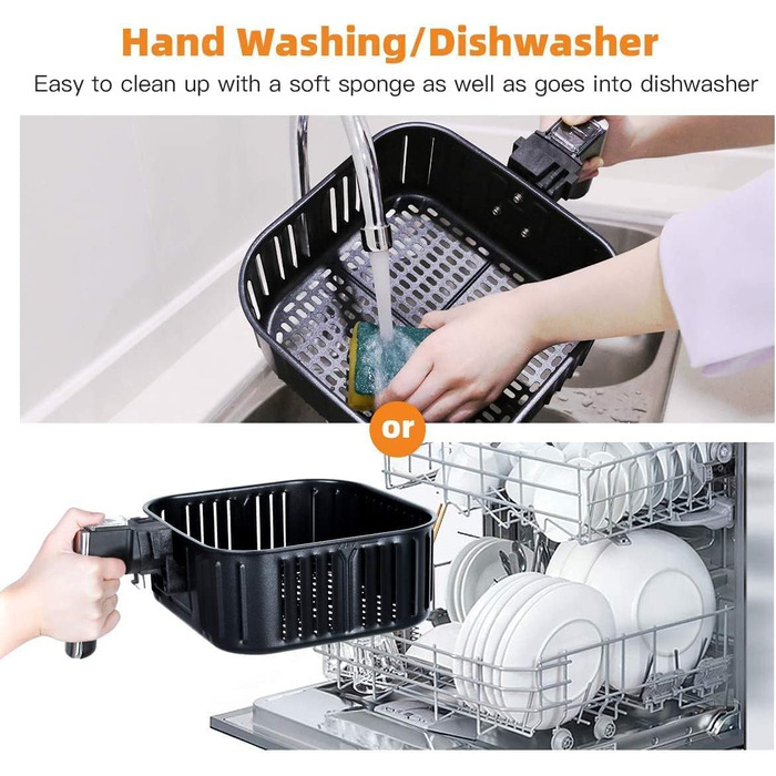 Аерофритюрниця Uten, фритюрниця 5.5 л XXL Фритюрниця з гарячим повітрям 1700 Вт, таймер, кошик для фритюрниці з антипригарним покриттям Аерофритюрниця для 2-8 осіб, теплоізольована 5.5 л - з подвійною кнопкою