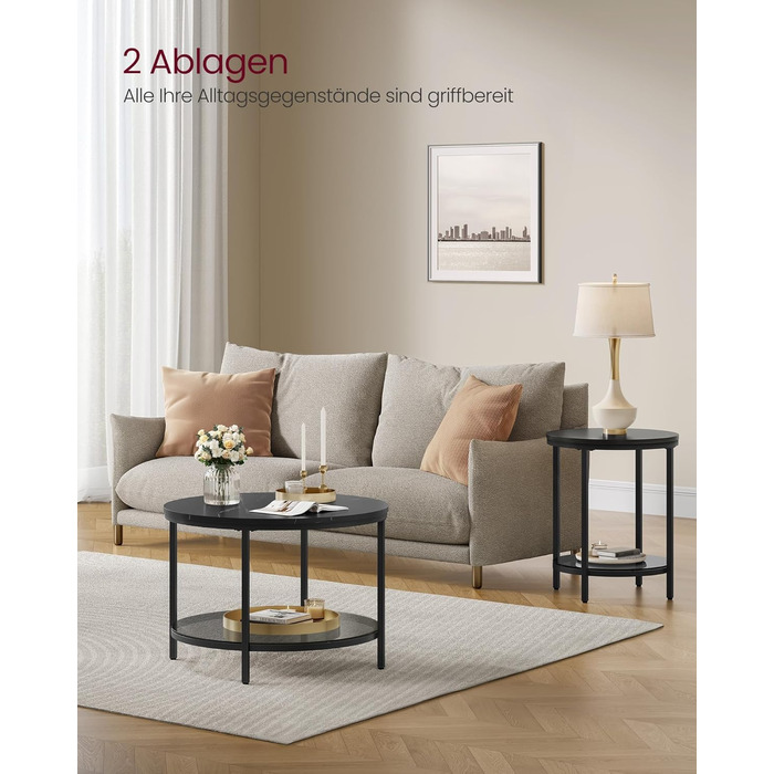 Журнальний столик VASAGLE, стіл для вітальні, диван-столик, для вітальні, зі скляною стільницею, багато місця для зберігання, легке складання, сучасний стиль, мармуровий чорний-чорний LCT072B58 65d см мармуровий чорний чорнильний чорний