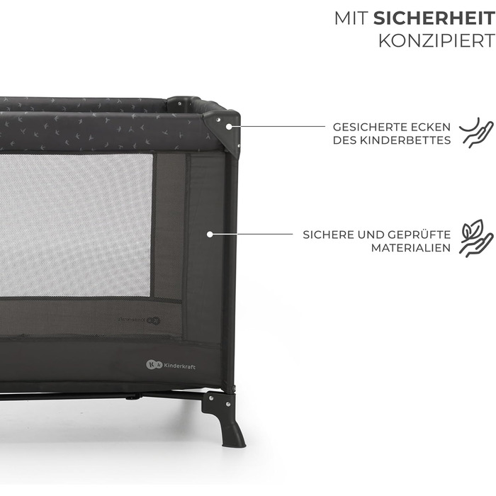 Дорожнє ліжечко Kinderkraft Joy Light, дитячі ліжечка, практичне, сучасний дизайн, невеликі розміри у складеному вигляді, сумка, сірий колір Joy light Light Grey