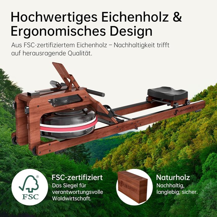 Складаний гребний тренажер R3 з дуба, з РК-дисплеєм з підтримкою Bluetooth, сумісний з Kinomap, резервуар для води 28 л, вантажопідйомність до 150 кг, ергономічне сидіння, регульований тримач для планшета Sapeli