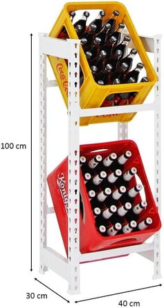 Полиця для напоїв PROREGAL Camel на 2 ящики, ВxШxГ 100x40x30 см, вантажопідйомність на полицю 100 кг, біла, полиця для льоху, полиця для зберігання, полиця для майстерні, полиця для гаража, ВxШxГ 100x40x30 см, біла