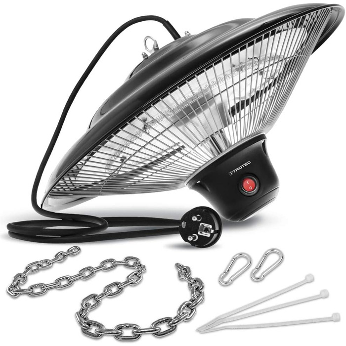 Стельовий радіаційний обігрівач TROTEC Design IR 1500 SC для патіо Інфрачервоний радіаційний обігрівач 3 режими нагріву 500 Вт / 1000 Вт / 1500 Вт Корисна площа 10 м Стельовий монтаж Енергоефективний