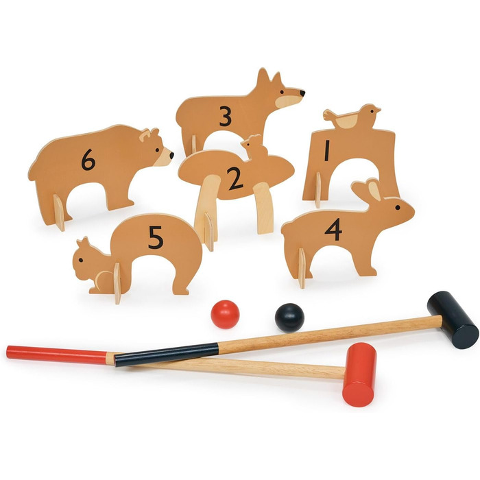 Іграшки з ніжним листям - Набір для крокету &quotЛіс&quot для приміщень, 17-елементна портативна спортивна іграшка з лісовою тематикою, для хлопчиків та дівчаток, покращує моторику та координацію рухів