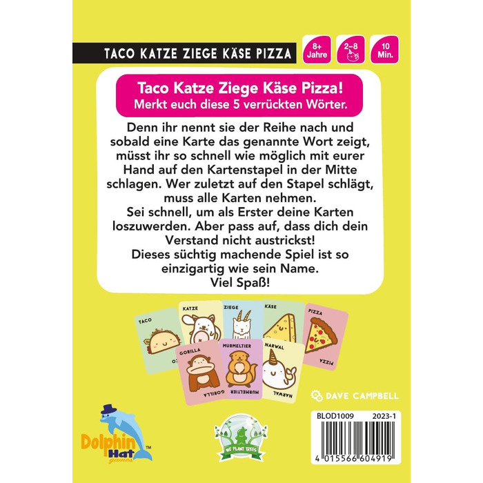 Піца тако з козячим сиром, гра для вечірок, карткова гра, 2-8 гравців, вік 8, 10 хвилин, німецька мова