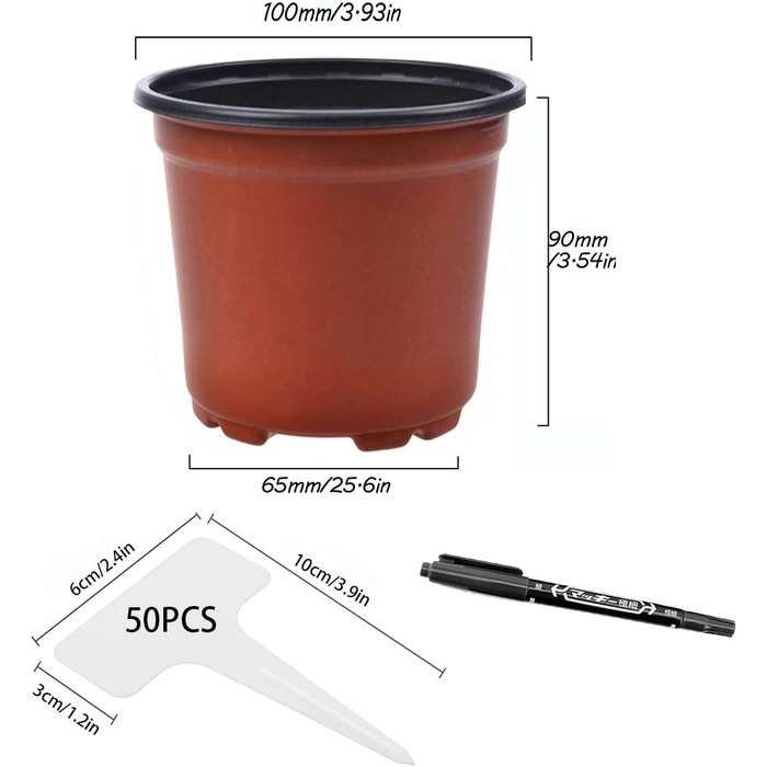 Пластикові горщики для рослин Abimar 10 см, 50 шт. , квіткові горщики для рослин, круглі горщики для вирощування з етикетками для