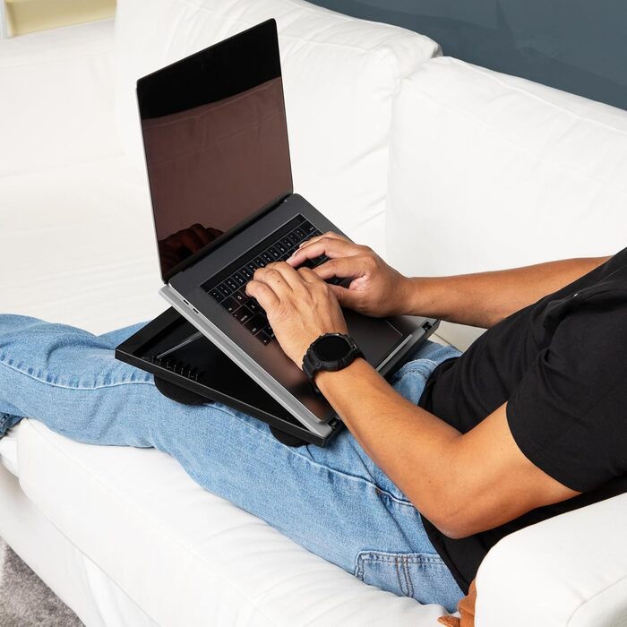 Підставка для ноутбука Комфорт - складана, з подушкою, портативна, для ліжка, гуртожитку, пластик, 37,5 x 27,9 x 18,5 см, сіра