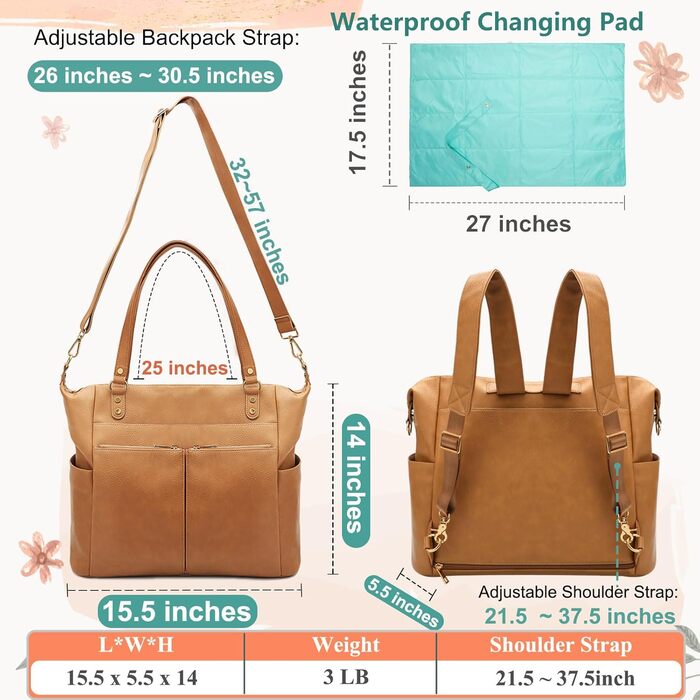 Сумка для пеленання Сумка для пеленання шкіряна сумка рюкзак з 14 кишенями Список бажань дитини Велика дитяча сумка для пеленання