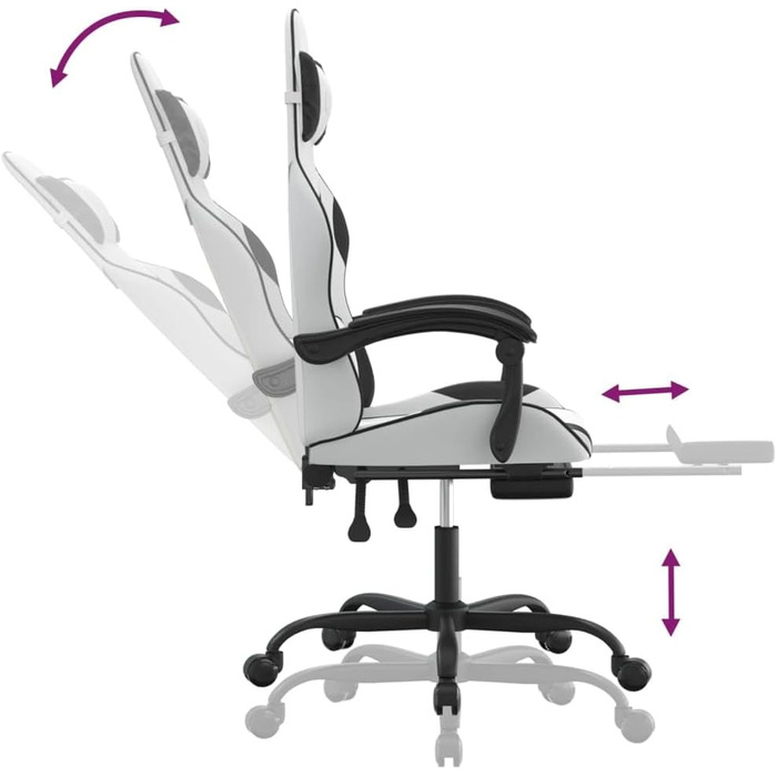 Ігрове крісло з підставкою для ніг, крісло для ПК, геймерське крісло, ігрове крісло, крісла для домашнього офісу, крісла для ігор, комп&39ютерне крісло, крісло для PlayStation, біла та чорна штучна шкіра