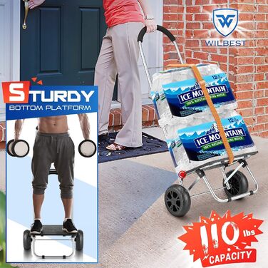 Складний візок для покупок, 75 л, 2-в-1, з 2 колесами, з рамою з нержавіючої сталі та знімною водонепроникною сумкою з брезенту (чорний)